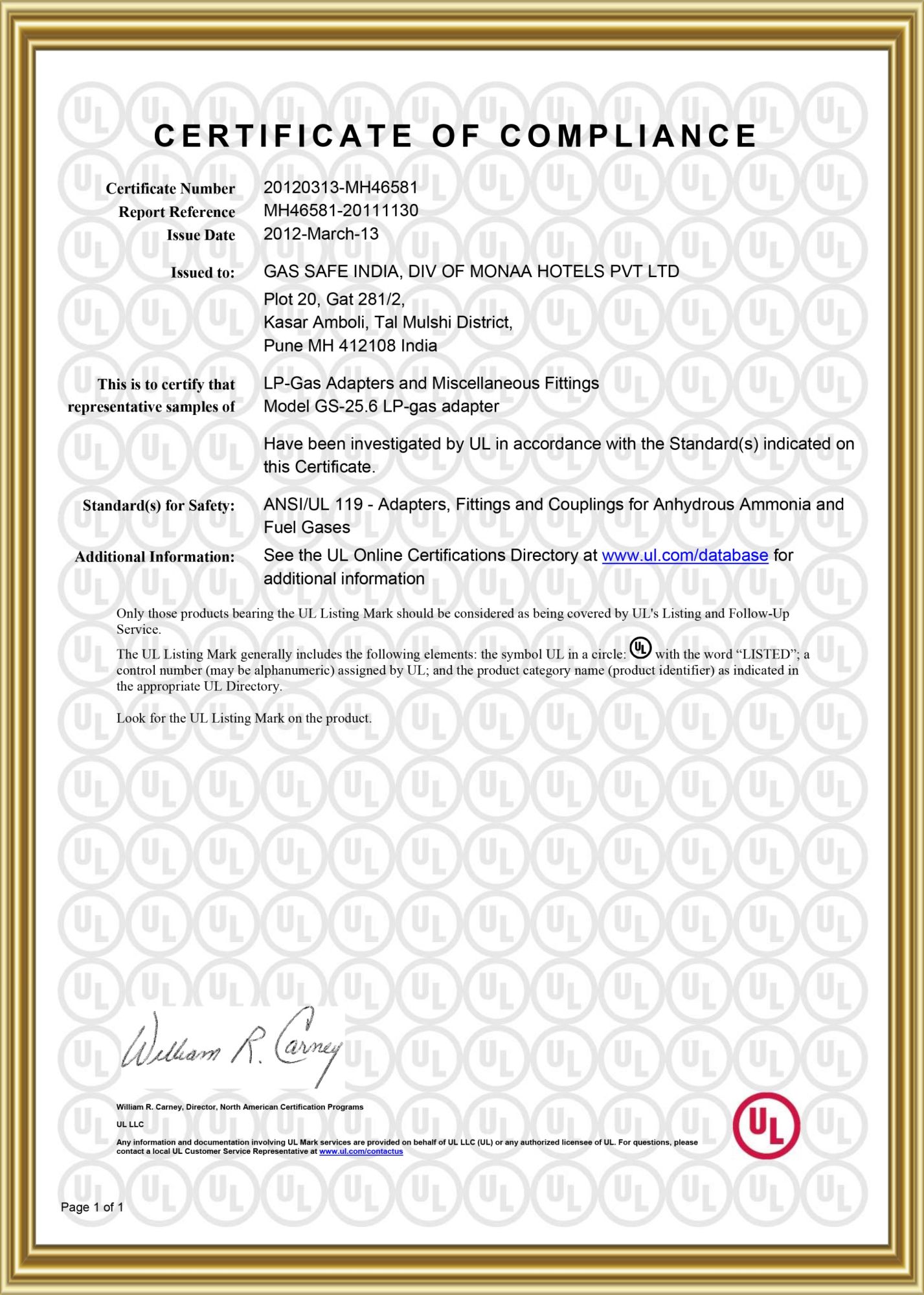 Gas Safe U.L. Certificate U.S.A..jpg